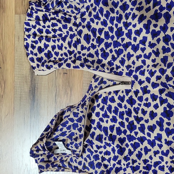 BAR III Blue Beige Black Animal Print Exposed Racer Back Zipper Dress - Picture 10 of 14